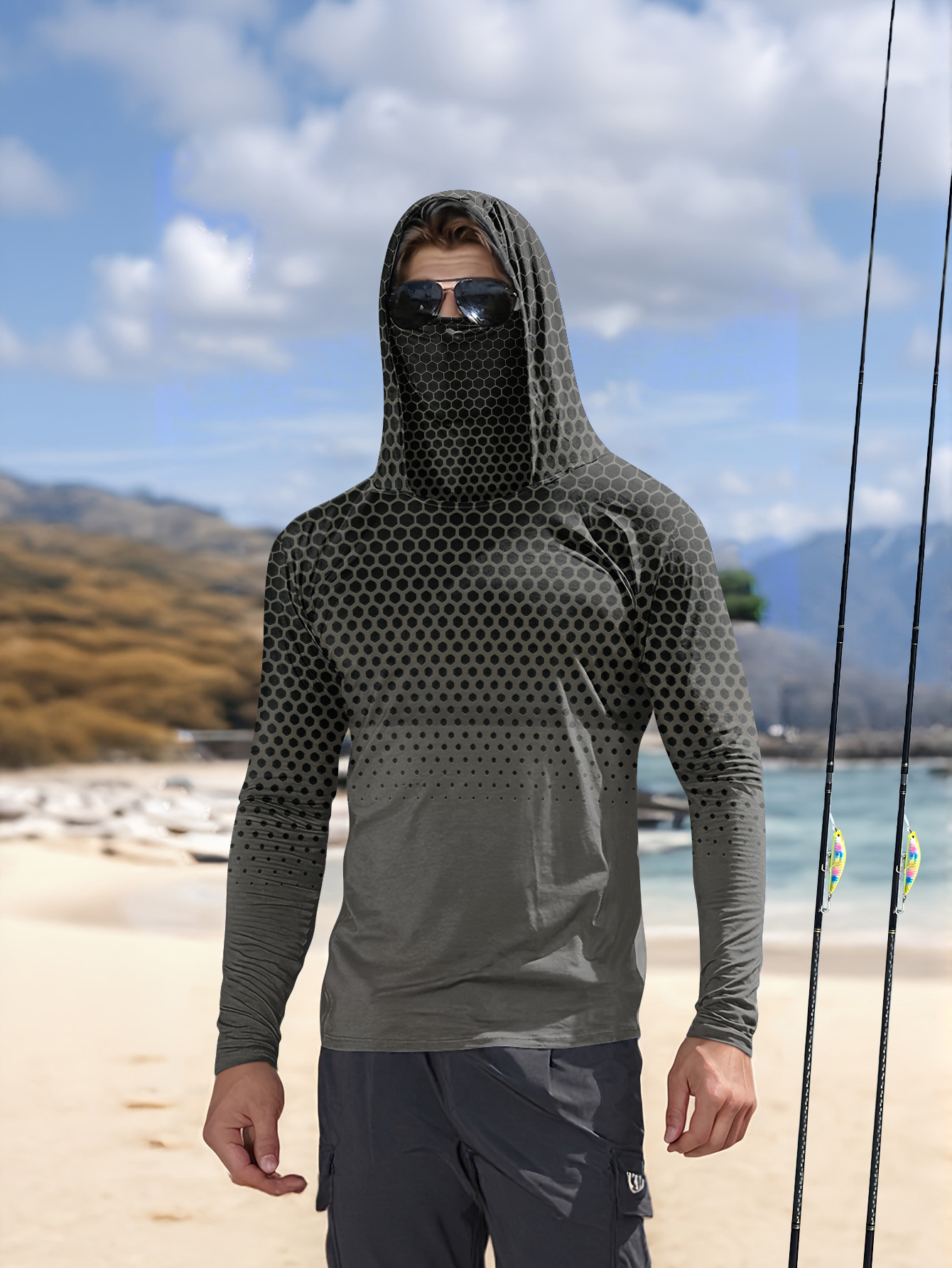 Fishing Hoodie - Men Summer UPF50+ Fishing Hoodie With